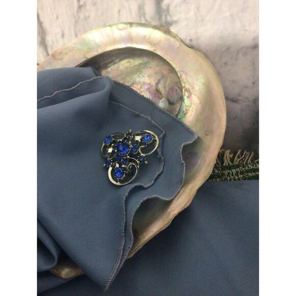 Vintage Mid Century Brooch Pin Silver & Sapphire - Picture 5 of 11